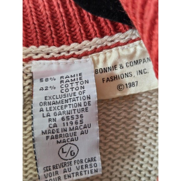 Vtg 80s Bonnie Boerer Sweater Womens L Art Graphic Mock Neck Knit Novelty - Picture 13 of 13